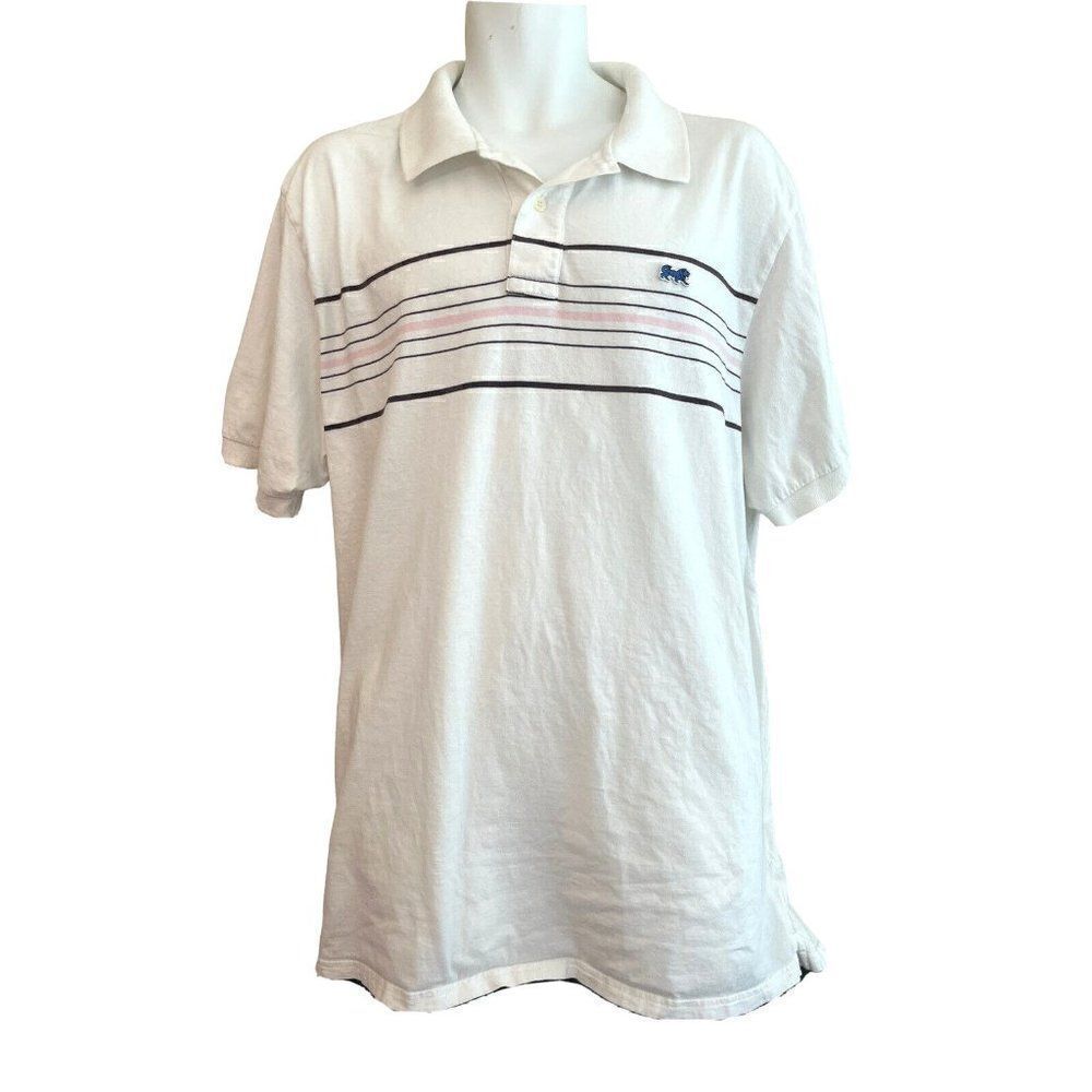 Lion Brand Men's XXL Striped Short Sleeve Polo Shirt White Black Pink Stripes